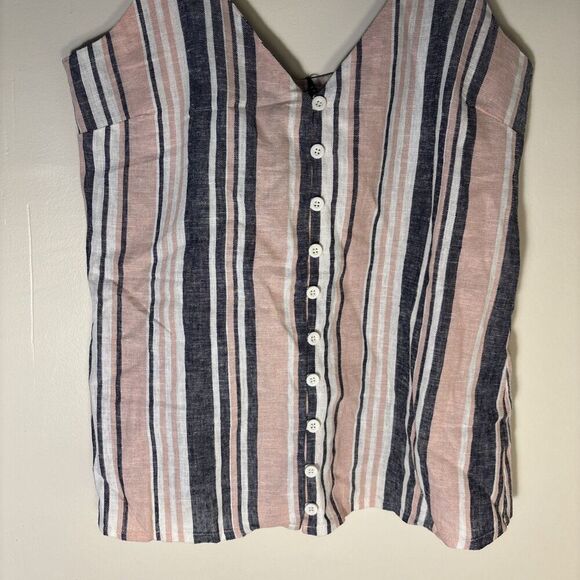 Eclectic Button Front Linen Blend Tank Women's 38 Pink Navy White Stripe NWT - Picture 3 of 12